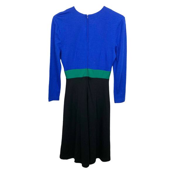 Vintage Linda Lewis Petites Wool Dress Colorblock Fit Flare Long Sleeve Small - Picture 2 of 10